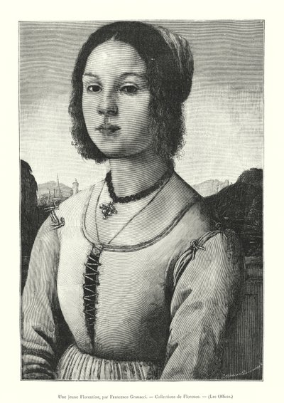 Uma jovem florentina, de Francesco Granacci, Florence Collections, Uffizi (gravura) de Italian School