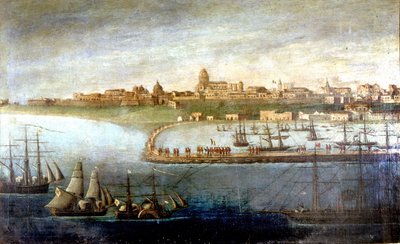 Unite of Italy: expedição das Mil ou Camisas Vermelhas liderada por Giuseppe Garibaldi (1807-1882). A casca da árvore em Marsala, Sicília. A pintura anónima. Museo del Risorgimento de Milão de Italian School