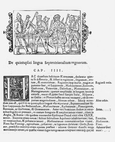 Variedade de línguas, a partir de uma história dos povos do Norte por Olaus Magnus (1490-1558), publicado em Roma, 1555 de Italian School