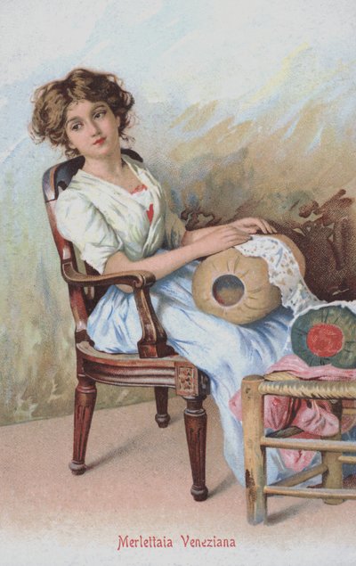 Rendeira veneziana, Itália (cromolitho) de Italian School