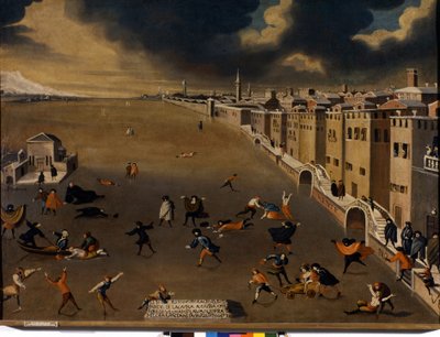 Veneza. A lagoa congelada no bairro de Fondamenta Nuove, no século XVIII. Veneza, Pinacoteca Querini - Stampalia. de Italian School