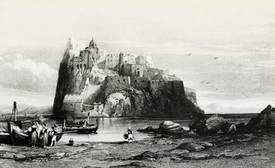 Vista da Ilha de Ischia, gravura, Itália de Italian School