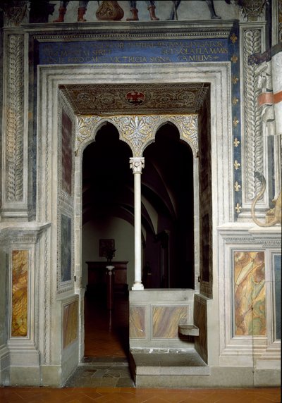 Vista de uma janela do Salão dos Lírios construída em 1299-1314 de Italian School