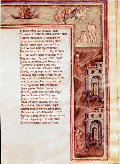 Vista do Submundo, Personagens e Monstros, ilustração para Furious Hercules de Seneque (Miniatura de Italian School