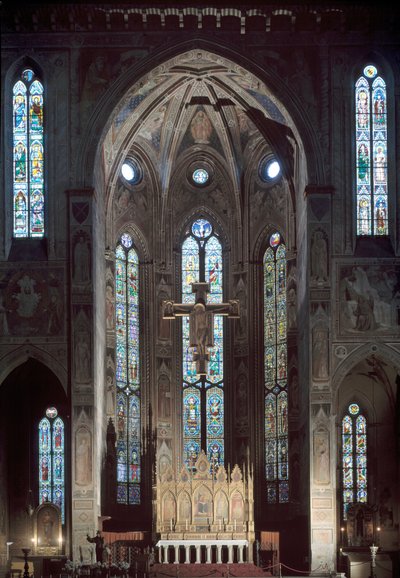 Vista da cappella maggiore da igreja de Santa Croce, com fresco, início do século XIV de Italian School