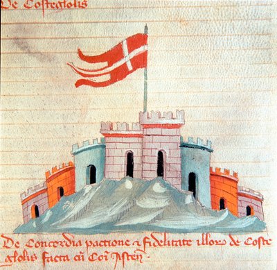 Vista do castelo de Castiglione em Toscana Miniatura do "Codex Astensis" (ou Malabayla), crônicas sobre a cidade de Asti entre 1065 e 1353. Século XIV. Conservar no prefeito de Asti de Italian School