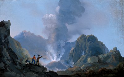 Vista da cratera do Vesúvio em 1829 (gouache) de Italian School
