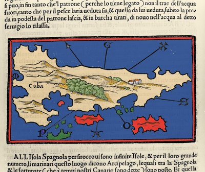 Vista da ilha de Cuba. Isolario (mapa das ilhas) por Benedetto Bordone. Veneza 1547 de Italian School