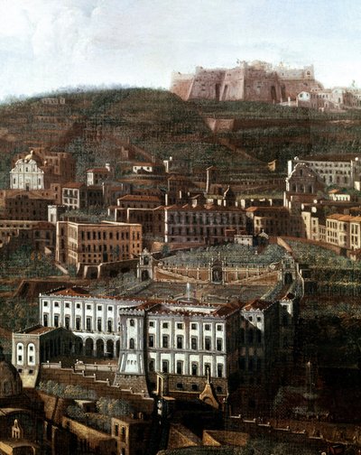 Vista da antiga corte transformada em palácio com jardins suspensos em Nápoles Pintura anónima - Século XVIII - Nápoles, Museo Nazionale di San Martino de Italian School