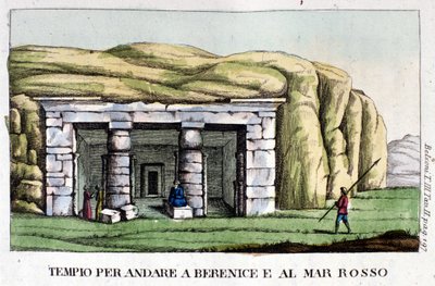 Vista do templo a caminho de Berenice hoje Benghazi e do Mar Vermelho. O autor, Giovanni Battista (Gianbattista) Belzoni (1778-1823), é um explorador e arqueólogo italiano que fez importantes descobertas arqueológicas no Egito. Engravin de Italian School
