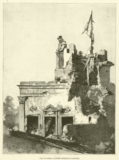 Villa Savorelli, Sede de Garibaldi (gravura) de Italian School