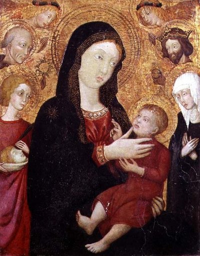 Virgem e Criança com S. Bernadino, Sigismund, Clare e Crescentius, 2ª metade do século XV (tempera no painel) de Italian School