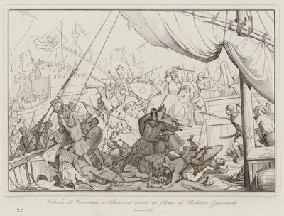 Vitória dos venezianos em Butrint contra a frota de Robert Guiscard de Italian School