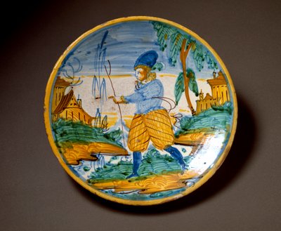 Jovem da nobreza. Placa de cerâmica produzida em Viterbo, Itália. Fim do século XVI Florença, Museo Nazionale del Bargello de Italian School