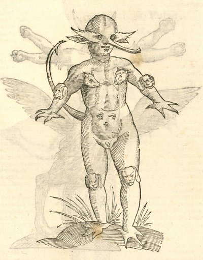 Uma ilustração infantil dos animais de kazakovae History of Monsters, 1642 de Italian School