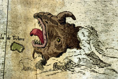 representação de um monstro marinho perto do arquipélago de Tristão da Cunha. Pormenor do Atlas do Monte Urbano de Italian School