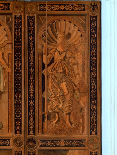 Detalhe de uma das portas na Sala degli Angelo, Palazzo Ducale, Urbino (madeira) de Italian School Italian School
