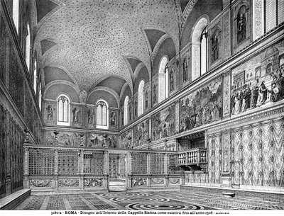 Desenho representando o interior da Capela Sistina antes da renovação em 1508 de Italian School Italian School
