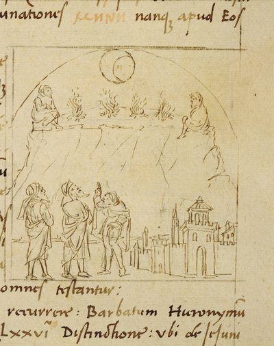 Ms.LAT.446 fol.2v Os sábios estudam o movimento das estrelas para determinar a data exata da Páscoa, a partir de Ortopascha pelo peregrino Priscian de Italian School Italian School