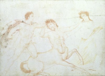 A morte de um centauro, possivelmente Eurytus e Pirithous, Herculaneum (pintura de encáustica em mármore) de Italian School Italian School