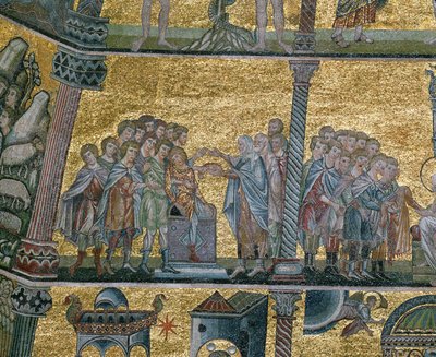 José no Egito: os irmãos vendem José (mosaico) de Italian school