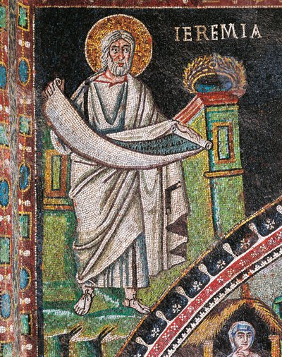 Profeta Jeremias, mosaico, esquerda de lunette, parede norte do presbitério, Basílica de San Vitale (Lista do Património Mundial da UNESCO de Italian School