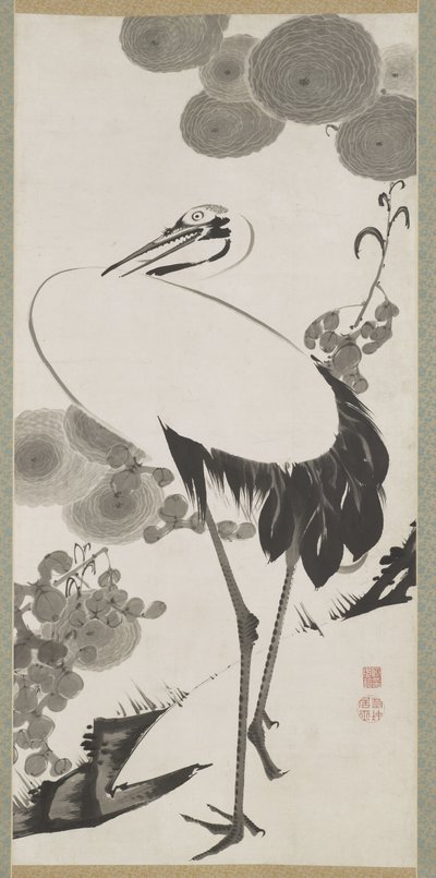 Crane, Hanging Scroll, Edo Period (tinta no papel) de Ito Jakuchu
