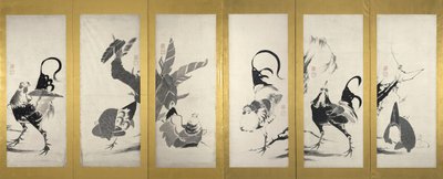 Um de um par de telas dobráveis (tinta no papel) (par para 3742188) de Ito Jakuchu