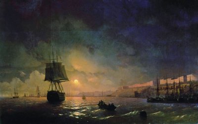 Russo: "Vista de Odessa numa noite de luar" Odessa à luz da lua de Ivan Aivazovsky