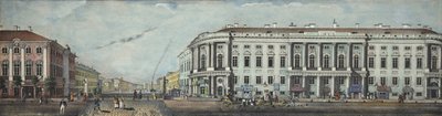 A ponte da polícia com o Palácio Stroganov. Do panorama da Nevsky Prospekt, 1830 de Ivan Alexeyevich Ivanov