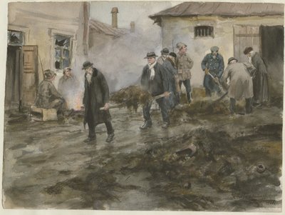 Burguesia que limpa os estábulos da série de aquarelas Revolução Russa, 1920 de Ivan Alexeyevich Vladimirov