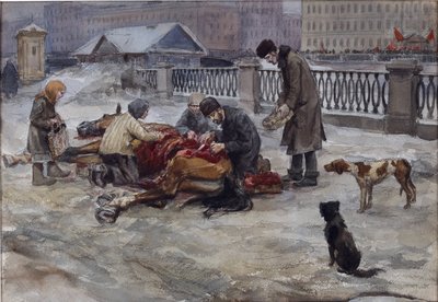 Anos de fome em Petrogrado por Vladimirov, Ivan Alexeyevich (1869-1947). Aguarela, Gouache sobre papel de Ivan Alexeyevich Vladimirov