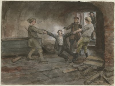 Homem sendo mantido e executado a partir da série de aquarelas Revolução Russa, 1919 de Ivan Alexeyevich Vladimirov
