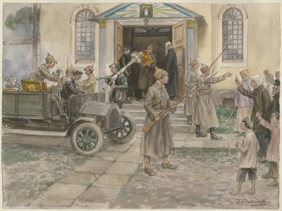 Requisição dos tesouros da igreja em Petrogrado, 5 de maio de 1922, da série de aquarelas Russia de Ivan Alexeyevich Vladimirov