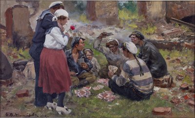 Marinheiros jogando cartas por Vladimirov, Ivan Alexeyevich (1869-1947). óleo sobre madeira de Ivan Alexeyevich Vladimirov