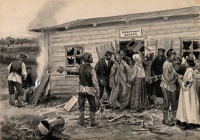 Cena em um quartel de cólera da série de aquarelas Revolução Russa, c. 1920 de Ivan Alexeyevich Vladimirov