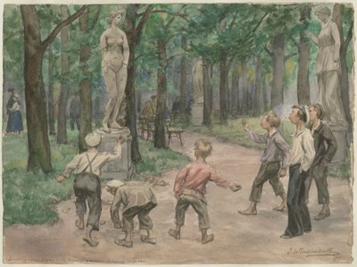 Competição esportiva nos Jardins Imperiais: Petrogrado, julho de 1921, da série de aquarelas R de Ivan Alexeyevich Vladimirov