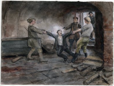 Un detenu emmene pour etre execute - Homem em detenção e execução (da série de aguarelas da revolução russa) - Vladimirov, Ivan Alexeyevich (1869-1947) - 1919 - Aguarela sobre papel - 25,7x34,5 - Colecção privada de Ivan Alexeyevich Vladimirov