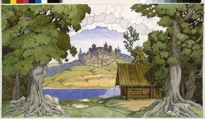 Decoração para a ópera ""Túmulo de Askold"" de Alexei Vertovski (1799-1862). Obra de Ivan Yakovlevich Bilibin (Bilibin) (1876-1942), aquarela sobre papel de Ivan Yakovlevich Bilibin