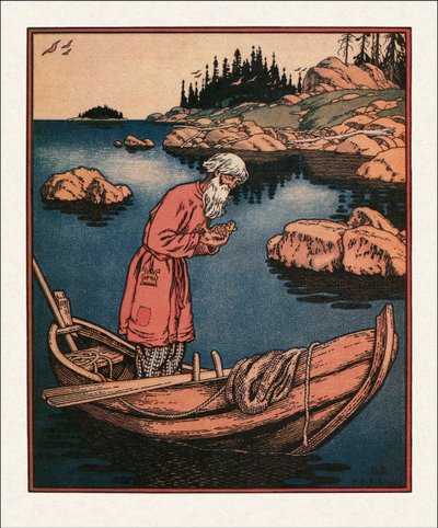 Ilustração para O Conto do Pescador e do Peixe por Bilibin, Ivan Yakovlevich (1876-1942) de Ivan Yakovlevich Bilibin