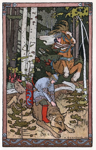 Czarevitch Ivan, o Pássaro do Fogo e o Lobo Cinzento, c.1899 (litografia) de Ivan Yakovlevich Bilibin