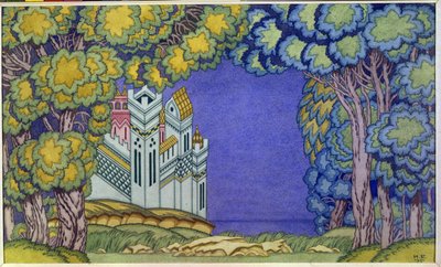 decoração de ópera para "o conto do czar Saltan", Island Buyan de Nicolas (Nikolai) Rimski Korsakov (Rimski-Korsakov) (1844-1908) de Ivan Yakovlevich Bilibin