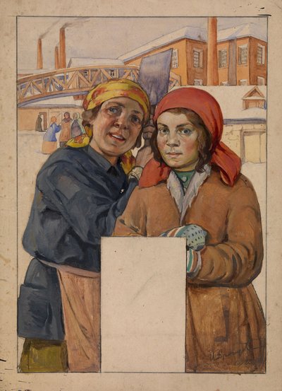Dois operários de fábrica, 1925 de Ivan Georgievich Drozdov