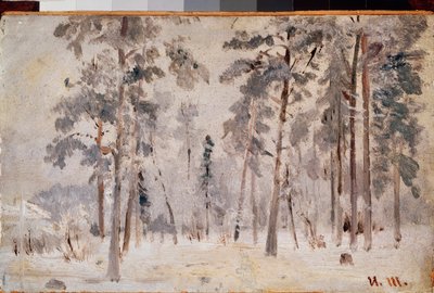 Frost (Hoarfrost) - Pintura de Ivan Ivanovich Shishkin (Shishkin) (1832-1898), óleo sobre tela, ca. 1890 - Arte russa, paisagem do século XIX - Galeria Estadual Tretyakov, Moscovo de Ivan Ivanovich Shishkin