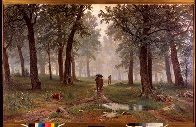 Chuva em uma floresta de carvalhos - Pintura de Ivan Ivanovich Shishkin (Shishkin) (1832-1898), óleo sobre tela de Ivan Ivanovich Shishkin