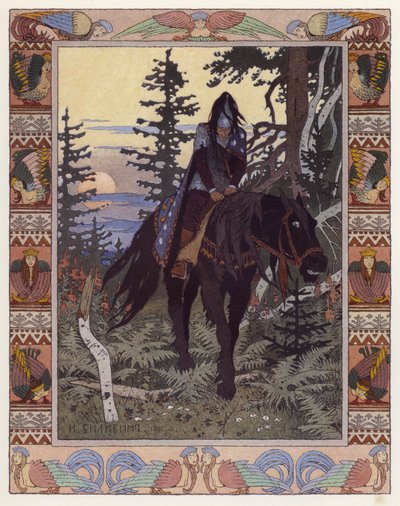 Ilustração para Vassilisa The Beautiful (cor litho) de Ivan Yakovlevich Bilibin