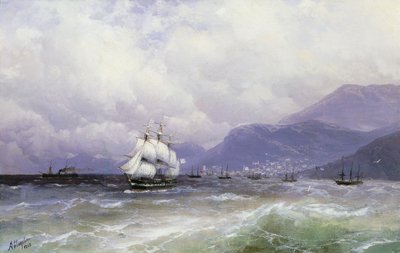 Uma paisagem costeira com remessa de Trebizond, 1888 de Ivan Konstantinovich Aivazovsky