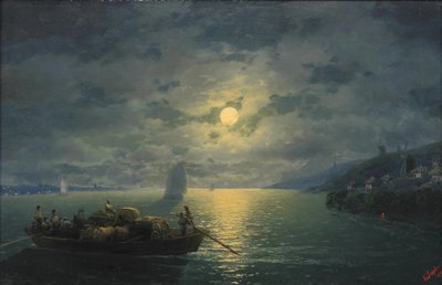 Cruzando o rio Dnepr na noite enluarada, 1897 de Ivan Konstantinovich Aivazovsky