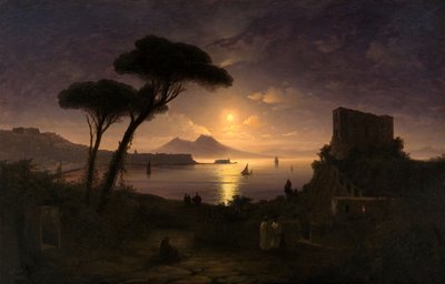 A Baía de Nápoles na noite enluarada, 1842 de Ivan Konstantinovich Aivazovsky