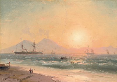 Observando navios ao pôr do sol, de Ivan Konstantinovich Aivazovsky